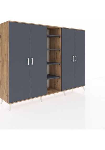 Hyperion Dolap 12 Raflı 4 Kapaklı 220x44x163 Çam-antrasit Çam-antrasit