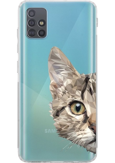 Samsung Galaxy Uyumlu A51 Kamera Korumalı Kapak Catface Tasarımlı Şeffaf Kılıf Şeffaf