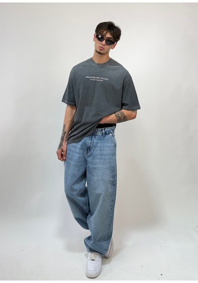 Zaee Studio Line Oversize Yıkamalı Tişört Füme