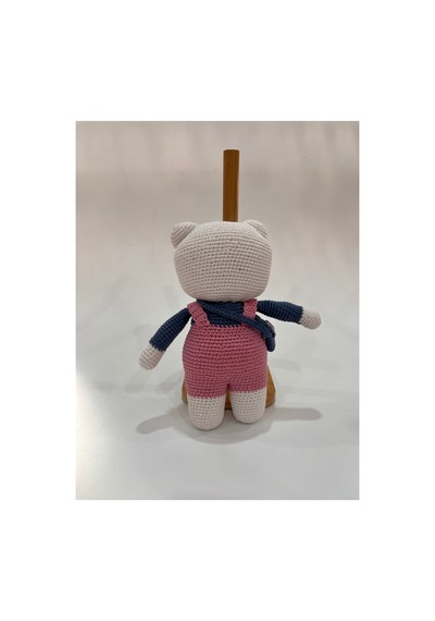 El Yapımı Amigurumi Kedi Örgü Oyuncak Bebek Tığ İşi 24 Cm Sevimli Hediye Gül Rengi