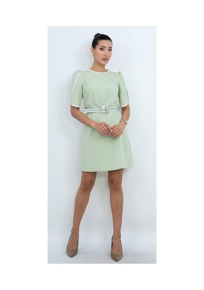 Dorne Moda Kemer Detaylı Mini Elbise Yeşil Yeşil