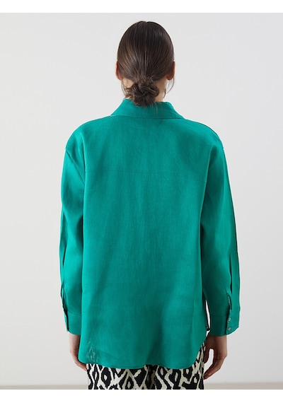 Lcw Vision Yeşil Oversize %100 Keten Kadın Gömlek