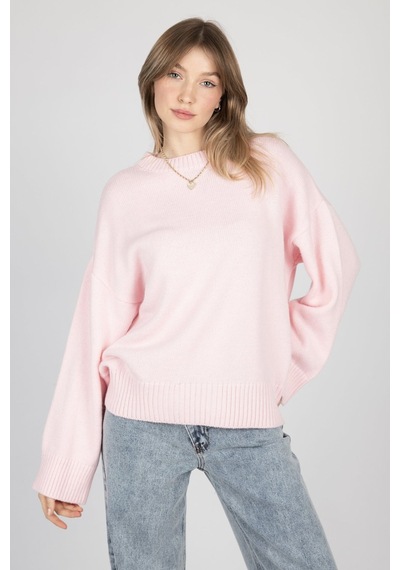 Hiccup Bisiklet Yaka Relax Fit Yumuşak Triko Kazak Allık Pembe