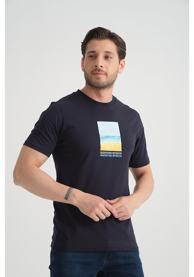 Shooter Sportwear Shooter Erkek T-shirt %100 Pamuk Minimalist Tasarım Regular Kalıp Baskılı Lacivert