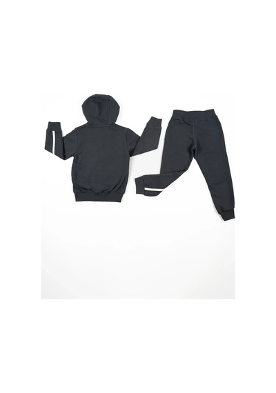 Adisia Unisex Çocuk Gri Yeşil Beyaz Çizgili Kapüşonlu Mevsimlik Eşofman Takımı Gri