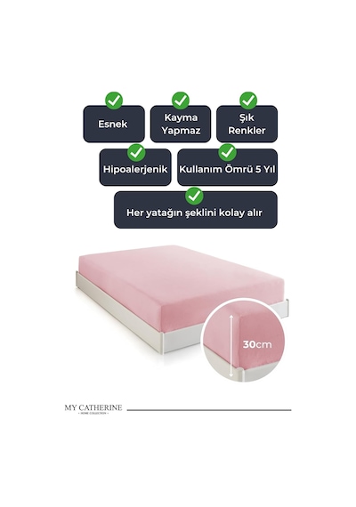 Lastikli & Hipoalerjenik Çarşaf%100 Pamuk Penye Kumaş Pembe 140x200, Luxcarsaf Çok Renkli