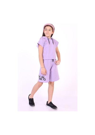 Toontoy Kids Toontoy Kız Çocuk 2'li Takım Baskılı Kapüşonlu T-shirt & Beli Lastikli Kapri Şort Lila Toontoy Kids Toontoy Kız Çocuk 2'li Takım Baskılı Kapüşonlu T-shirt & Beli Lastikli Kapri Şort Lila