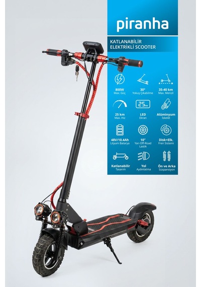 5020k 800w Elektrikli Scooter 48v 10.4ah 40 Km Menzil Katlanabilir Led Aydınlatma Sinyal Kırmızı
