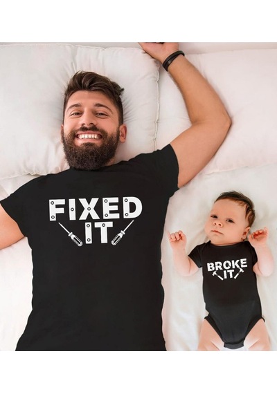 Fixed Broke Baba Oğul Kız Tişört