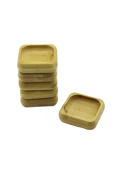 İbico İ22-218 Kare Ahşap Bambu Çerezlik & Lokumluk Kase 9x9cm- 6'li Paket