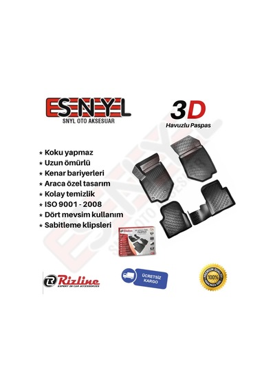 Rizline 3D Araca Özel Havuzlu Paspas Ve 3D Bagaj Havuzu