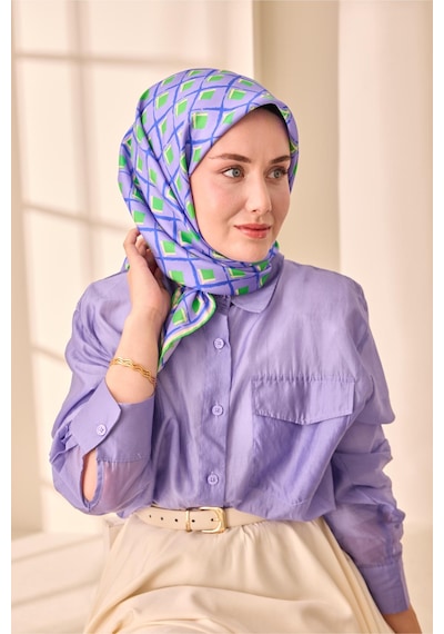 Silk Home Twill İpek Eşarp 11474 - 90 X 90 / Lila,yeşil,saks,beyaz-53 Lila,yeşil,saks,beyaz-53