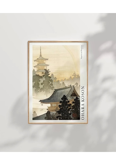 Çerçevesiz Poster Ohara Koson Pagoda Ve Gökkuşağı