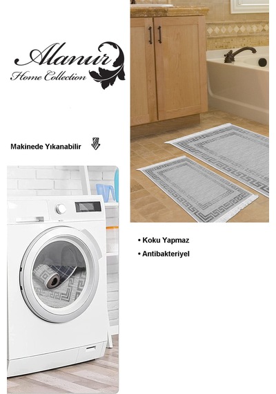 Dekoreko Kaymaz Taban Djt 2 Li Banyo Paspas Takımı Star Pamuk Saçaklı Modern Kt418 gri