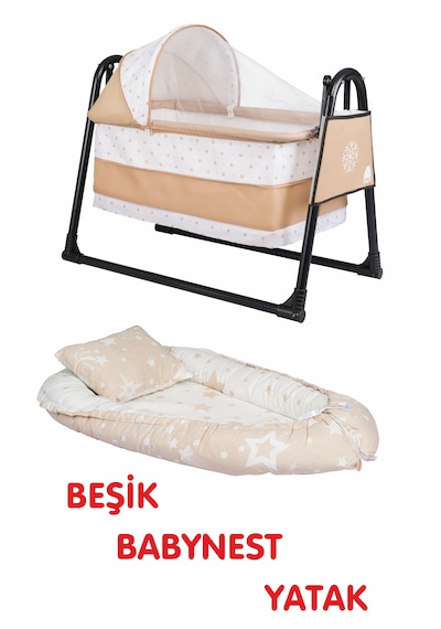 Btrend Babynest Yatak Ve Yastık+sallanır Sepet Beşik 2 Li Set-bej Bej