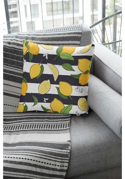 Sarı Limonlu Çift Taraflı Yastık Kırlent Kılıfı Krl124n11