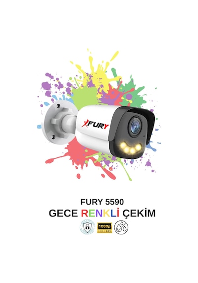 Fury 5mp Lens 1080p Full Hd Ahd 4 Led Gece Görüşlü Renkli Su Geçirmez Güvenlik Kamera