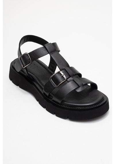 Luvishoes Melvın Siyah Hakiki Deri Kadın Sandalet Siyah
