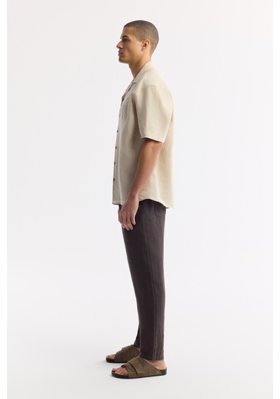 Avva Erkek Bej Apaj Yaka %100 Keten Kısa Kollu Oversize Fit Gömlek A51y2209