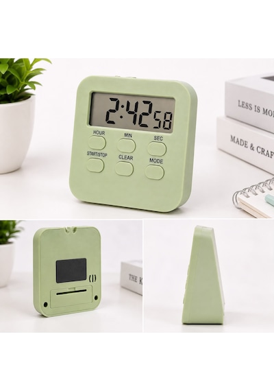 Yeşil Öğrenci Masaüstü Dijital Timer Alarmlı Geri Sayım, Kronometre Ve Saat Modu Büyük Lcd Ekran Manyetik Zamanlayıcı-dol288
