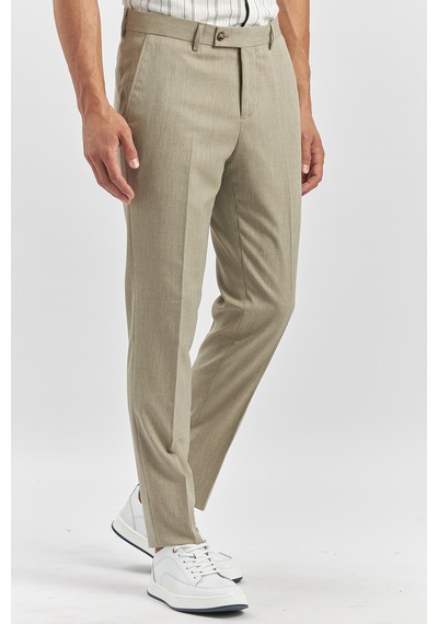 İmza Bej Kendinden Desenli Bez Ayağı Slim Fit Classic Pantolon 1003240165 Bej