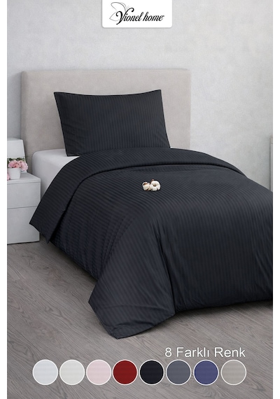 Tek Kişilik %100 Pamuk Saten Nevresim Seti Premium Seri 8 Renk Seçeneği 160x220 Siyah
