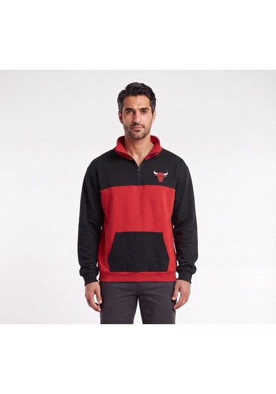 Blow Up Boğa Baskılı Yarım Fermuar Kırmızı Erkek Sweatshirt 12000 Siyah
