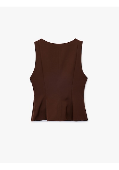 Koton Bisiklet Yaka Kolsuz Peplum Bluz Kahverengi 6wak60105pw Kahve