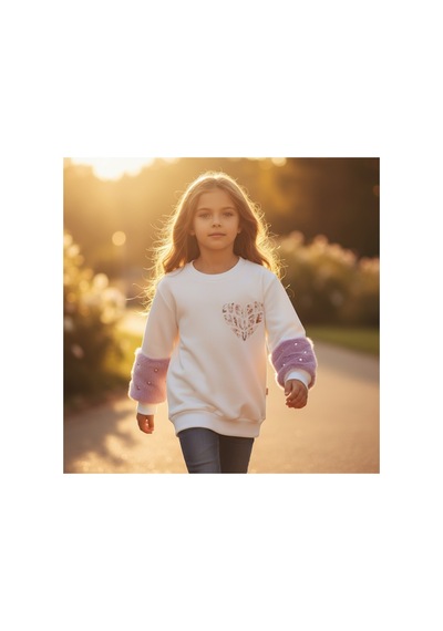 Fesshera Kids Kız Çocuk Sweatshirt Beyaz Sevimli Kalp Baskılı Peluş Kollu İnci Detaylı Pamuklu Sweatshirt Fesshera Kids Kız Çocuk Sweatshirt Beyaz Sevimli Kalp Baskılı Peluş Kollu İnci Detaylı Pamuklu Sweatshirt