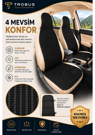 Ford Ranger 2012-2018 Üniversal Örme Ön 2 Parça Minder Terletmez Kaymaz Taban Siyah