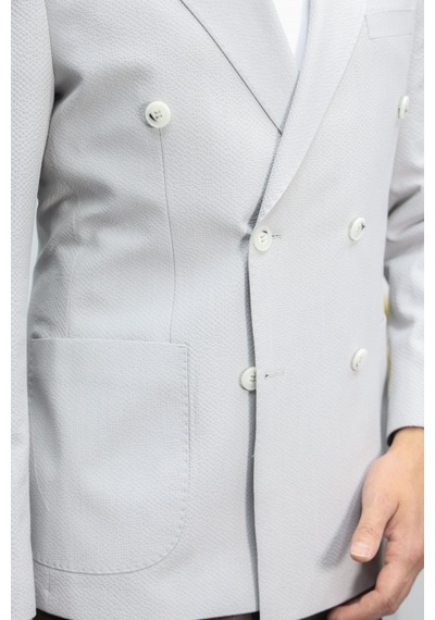 Avni Ceylan Verde Dokulu Gofre Kumaş İtalyan Stil Slim Fit Kruvaze Erkek Ceket Gri