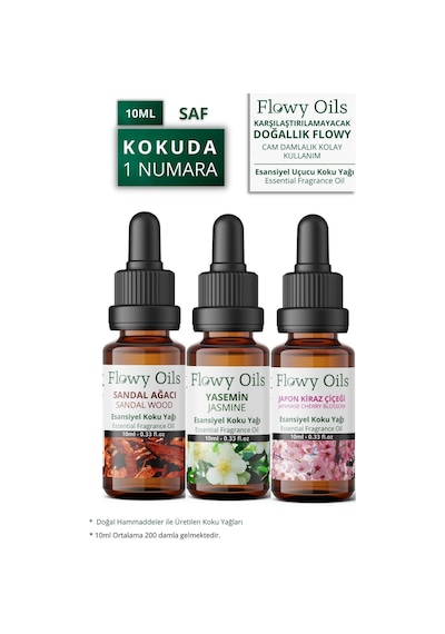 Auran Auran Sandal Ağacı + Japon Kirazı + Yasemin Esansiyel Uçucu Koku Yağı 3 x 10 ML