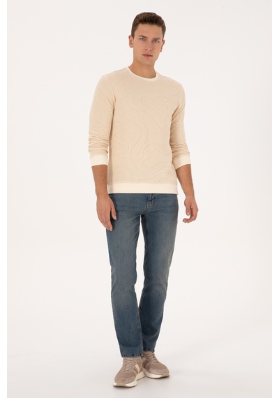 U.S. Polo Assn. Erkek Regular Fit Bisiklet Yaka Desenli Krem Sweatshirt 50308910-VR071