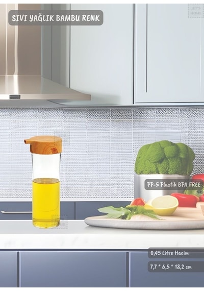 Bambu Renk Sıvı Yağdanlık Plastik Yağ Şişesi Dokunmatik Yağlık 0,45 Litre Bpa Free Şeffaf