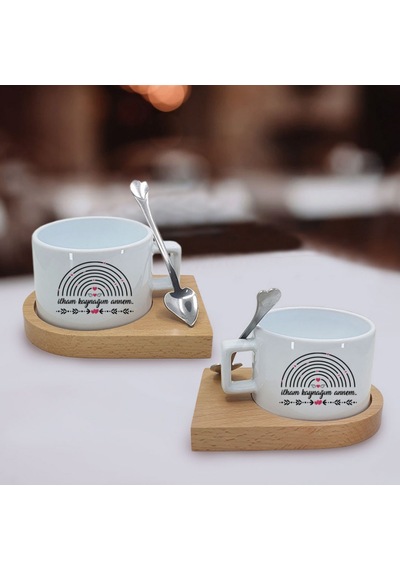 Anneler Günü Temalı Ahşap Altlıklı Seramik Fincan Hk2644