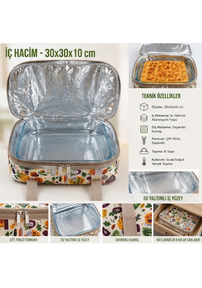 Borcam Termal Çantası-yemek Çantası-30 Cm Kare-352 Çok Renkli