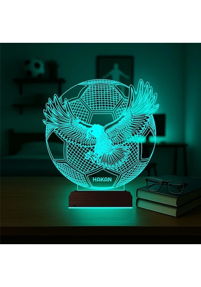 Luvivia Kartal Futbol Topu Taraftar Kara Kartal Kişiye Özel 3d Lamba - Masa Gece Lambası Şeffaf