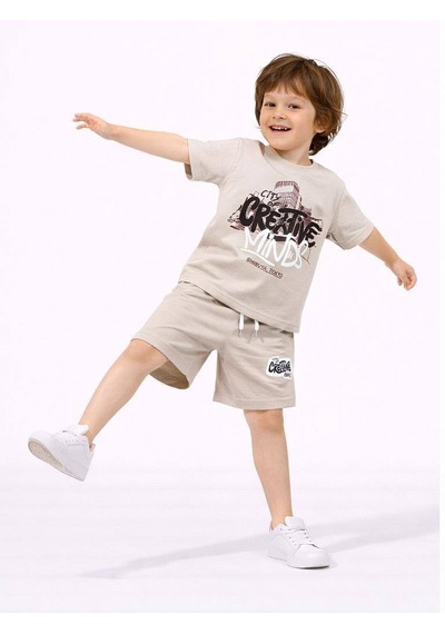 Miniko Kids Erkek Çocuk City Modelli Pamuk Şortlu Takım Ekru