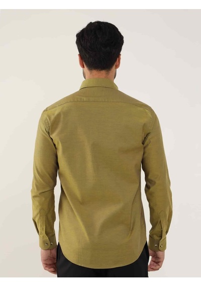 Dufy Hardal Erkek Slim Fit Düz Brent Düğmeli Yaka Uzun Kol Gömlek - 102454-hardal Hardal