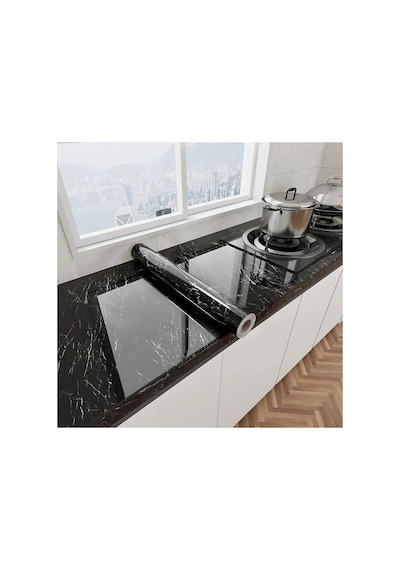 Siyah Mermer Desenli Yapışkanlı Tezgah Folyosu 3 Mt.x 60 Cm Ahşap