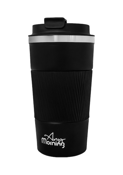 Any Morning Ba21549 Paslanmaz Çelik Termos Mug 500 Ml Siyah, Kaymaz Silikon Halka, Sızdırmaz Kapak