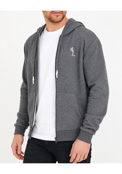Polo State Erkek Antrasit Melanj Fermuarlı Kapüşonlu Regular Fit Sweatshirt
