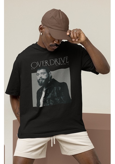 Tasarım Overdrive Post Malone Rapper Şarkıcı Baskılı Unisex Overs Siyah