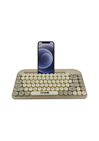 Bluetooth Klavye Renkli Retro Kablosuz Klavye Daktilo Görünümlü Tuş Tasarımı Şık Ve Kullanışlı Telefon Koyma Gözü Pilli Türkçe Q Klavye Sw-05 Krem