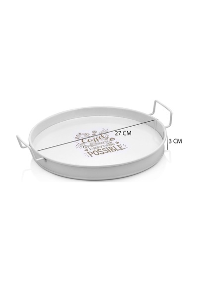 Metal Sunum Tepsi.çay Kahve Pasta Tatlı Servis 27 Cm Beyaz Metal