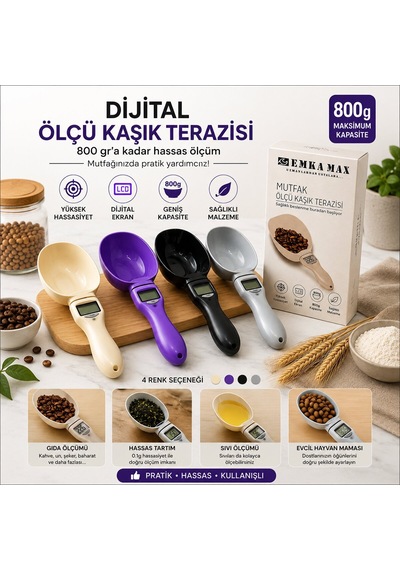 Emka Max 5634-120 Mutfak Ölçü Kaşık Terazisi - 800 G Tartım Kilitli- 12'li Paket Diğer