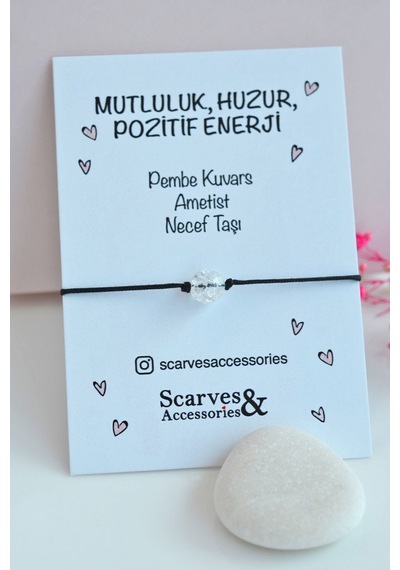 Doğaltaş Mutluluk Huzur Pozitif  Bilekliği Necef Beyaz