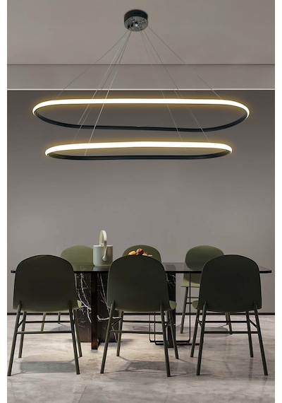 Gece Modern Led Aydınlatmalı Ev & Ofis Avizesi - - Kumandasız / Krom Krom