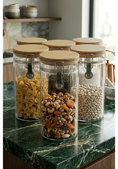 Bambum Mada 1300Ml 20 CM 6 Lı Kelepçeli Vakumlu Boroslikat Cam Set