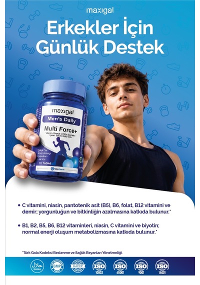 Maxigal Men's Daily Multi Force + Vitamin Mineral Ve Bitki Ekstreleri İçeren Takviye Edici Gıda 90 Tablet